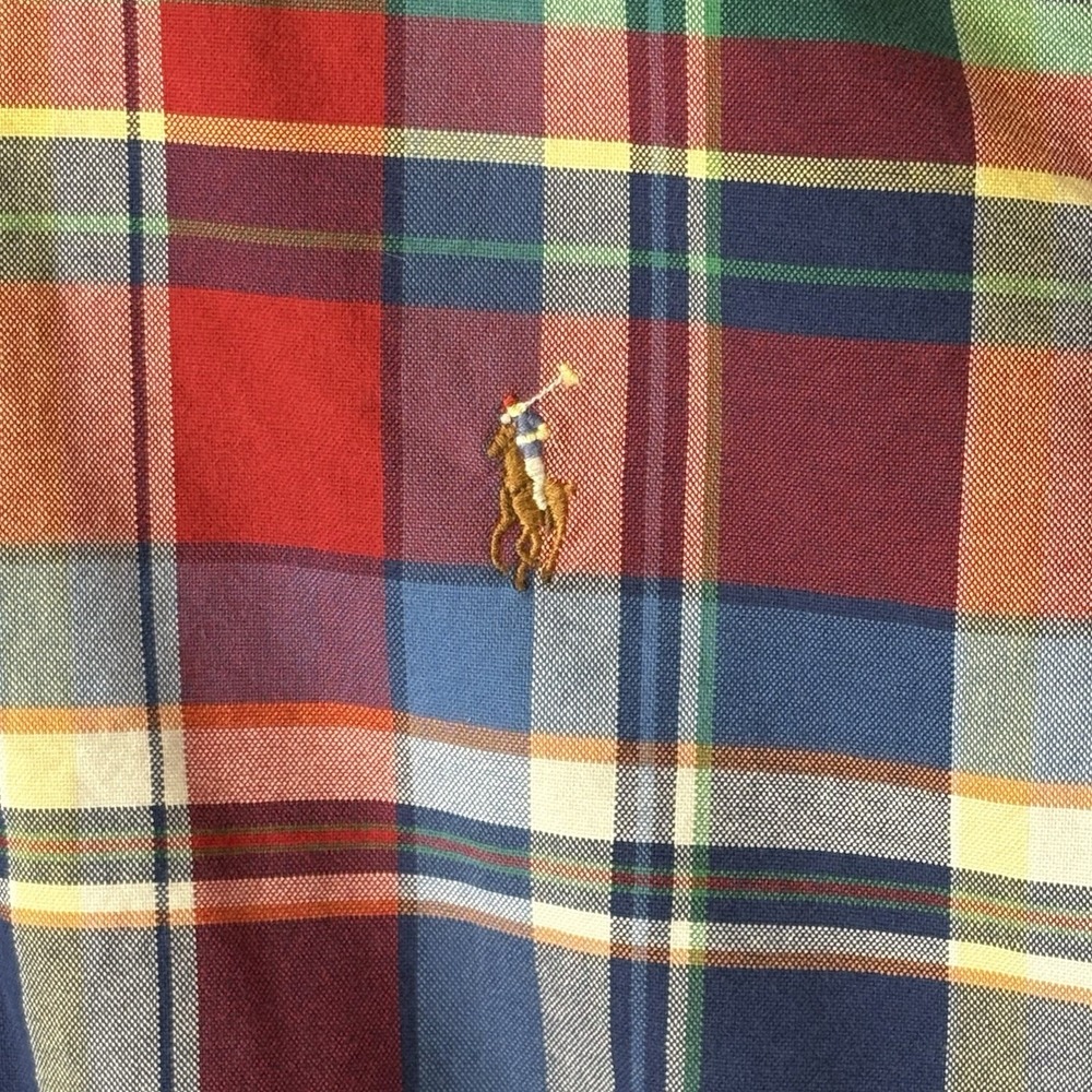 Ralph Lauren Shirt Madras Plaid Button Down Flesh-Color Pony Red Multi Men's L - Picture 3 of 8
